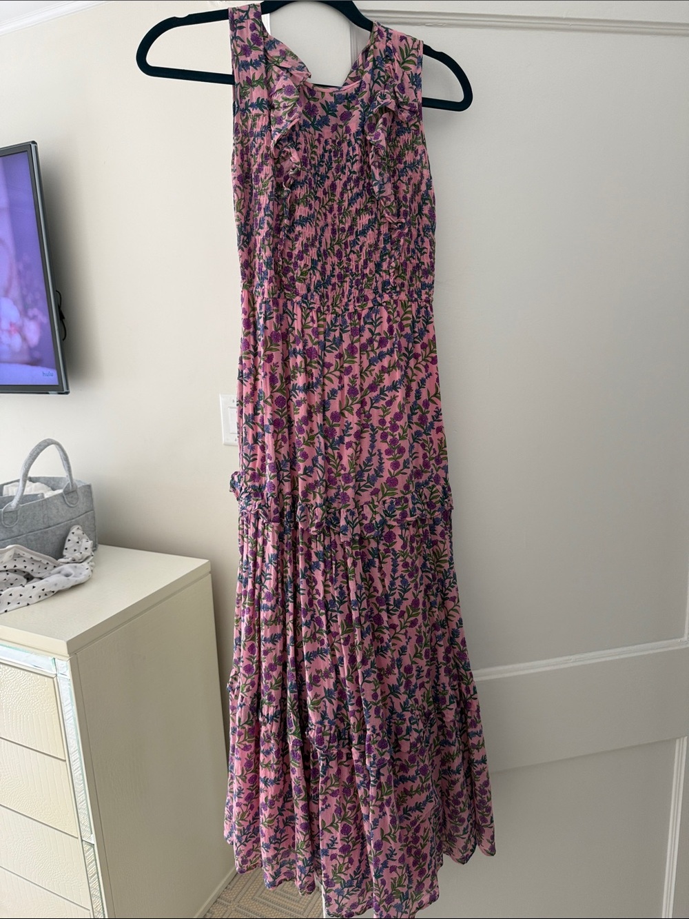 Banjanan Pink Floral Maxi Dress with Purple Floral Print